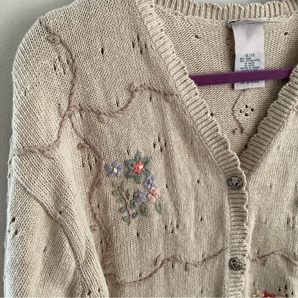 Vintage floral cottagecore sweater embroidered scalloped cardigan